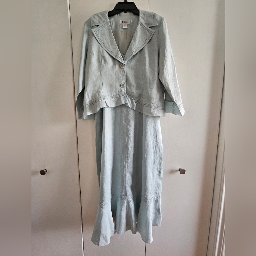 JSONG Full-Length Linen Sleeveless Dress with matching unlined Jacket Size 12